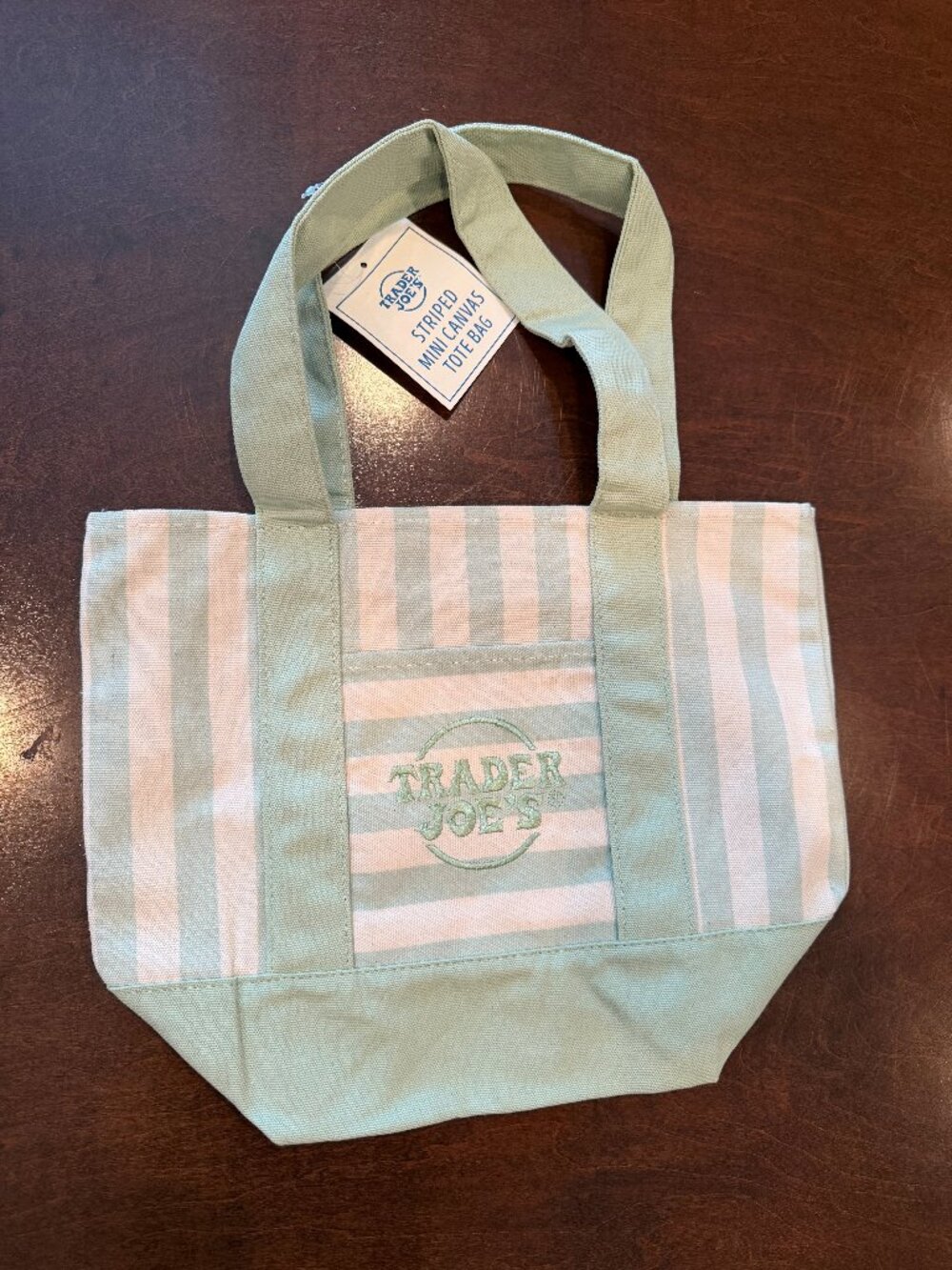 TRADER JOES STRIPED MINI TOTE BAG in Green